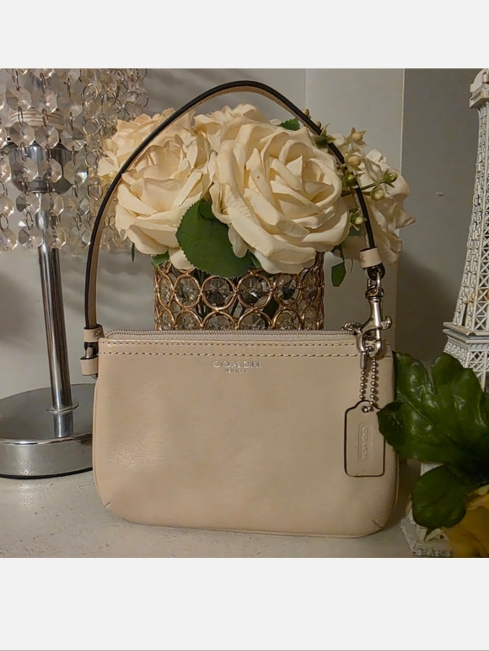 Coach Cream Leather Shoulder Wristlet with Hangtag